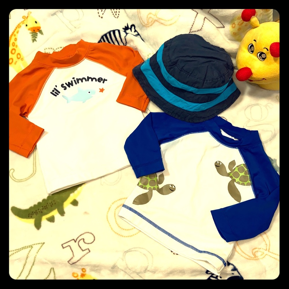 BUNDLE: 2 Gymboree Rashguards & 1 Beach Hat 6-12m
